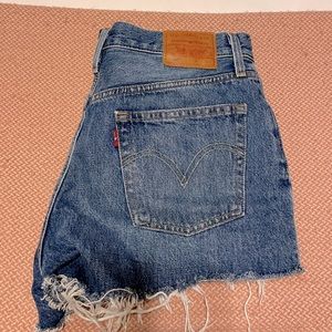 Levi 501 Denim Shorts Blue Cutoff